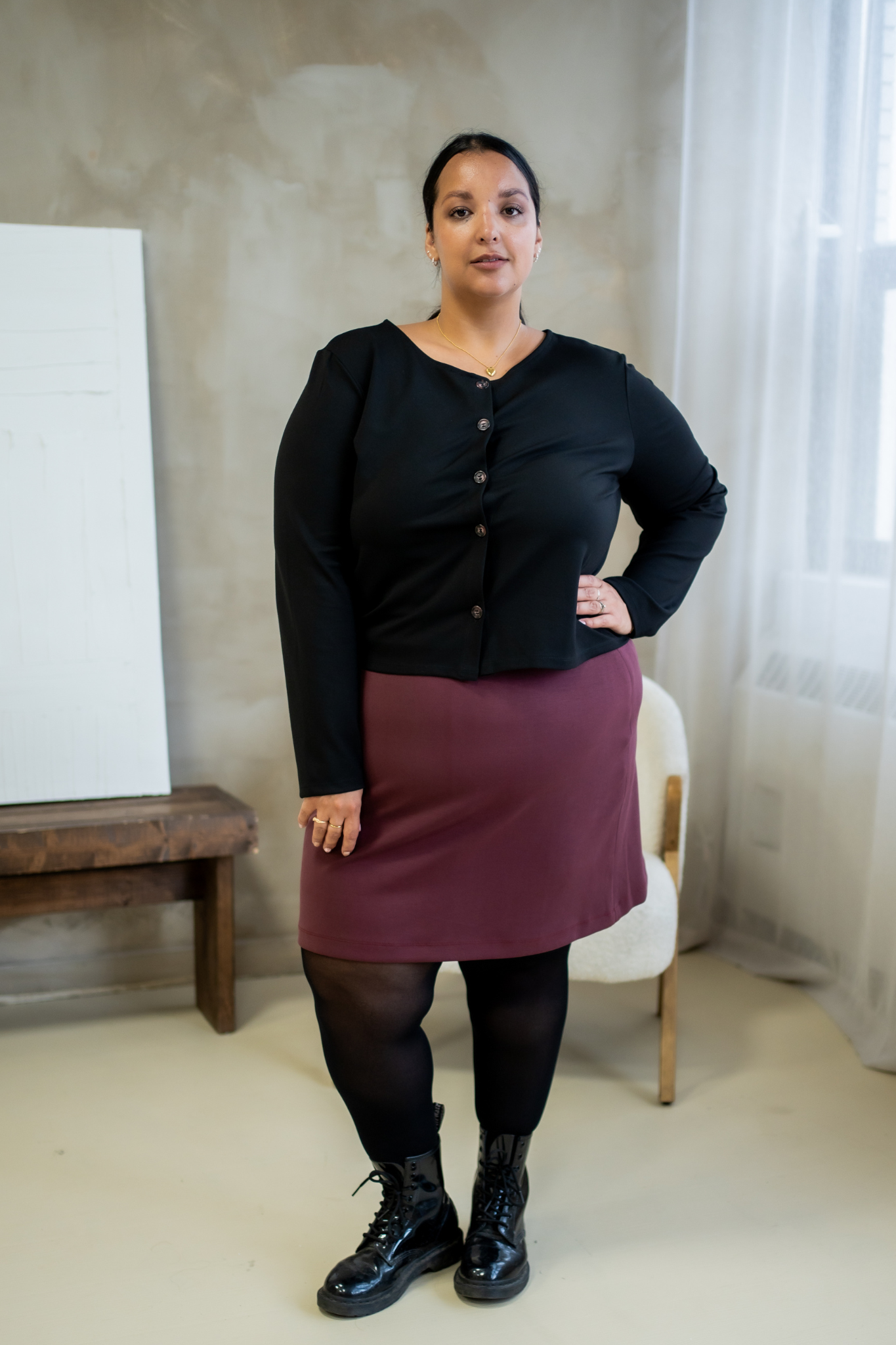 Brianna - Cardigan à col rond noir