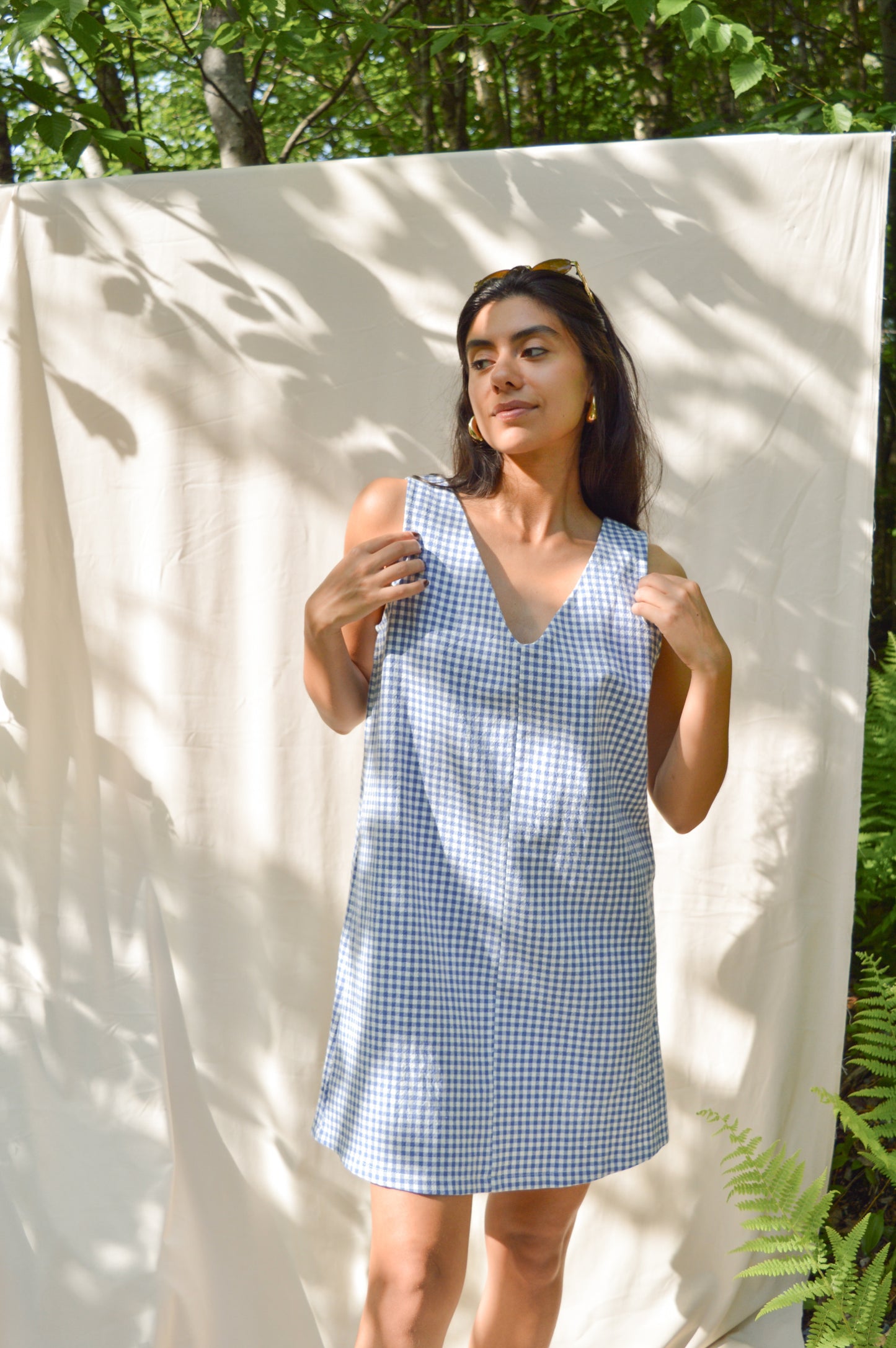 Cadry - Robe réversible à carreaux bleus et blancs