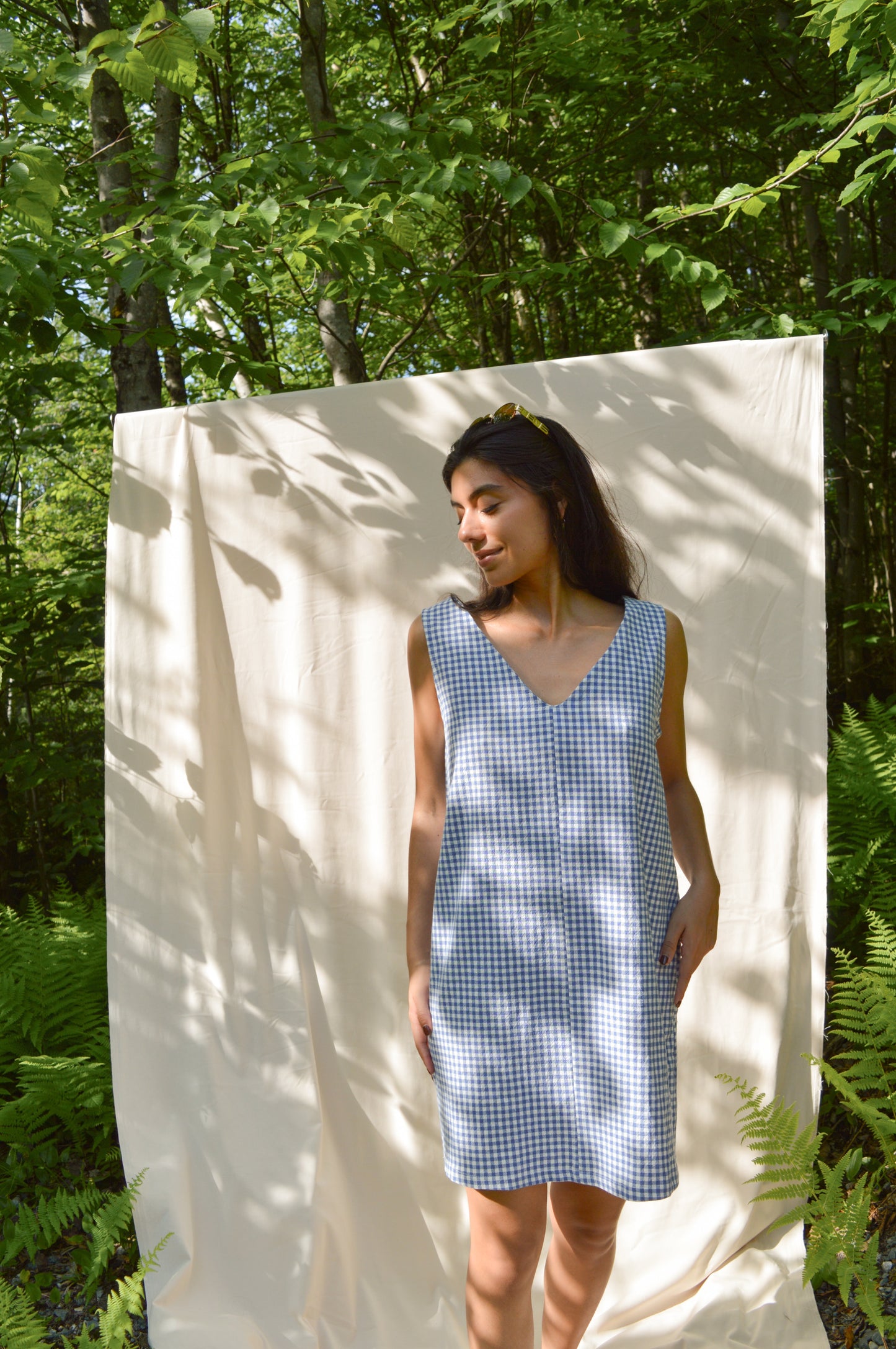 Cadry - Robe réversible à carreaux bleus et blancs