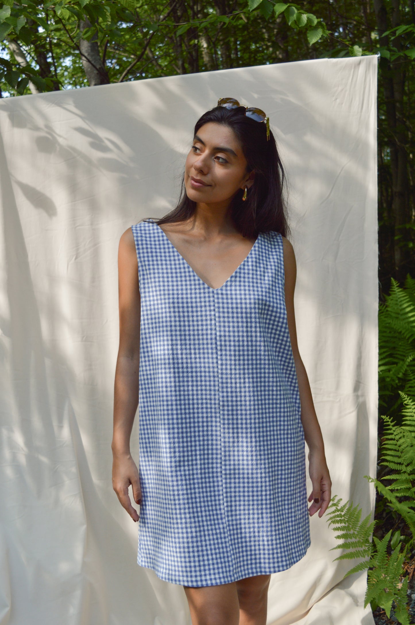 Cadry - Robe réversible à carreaux bleus et blancs