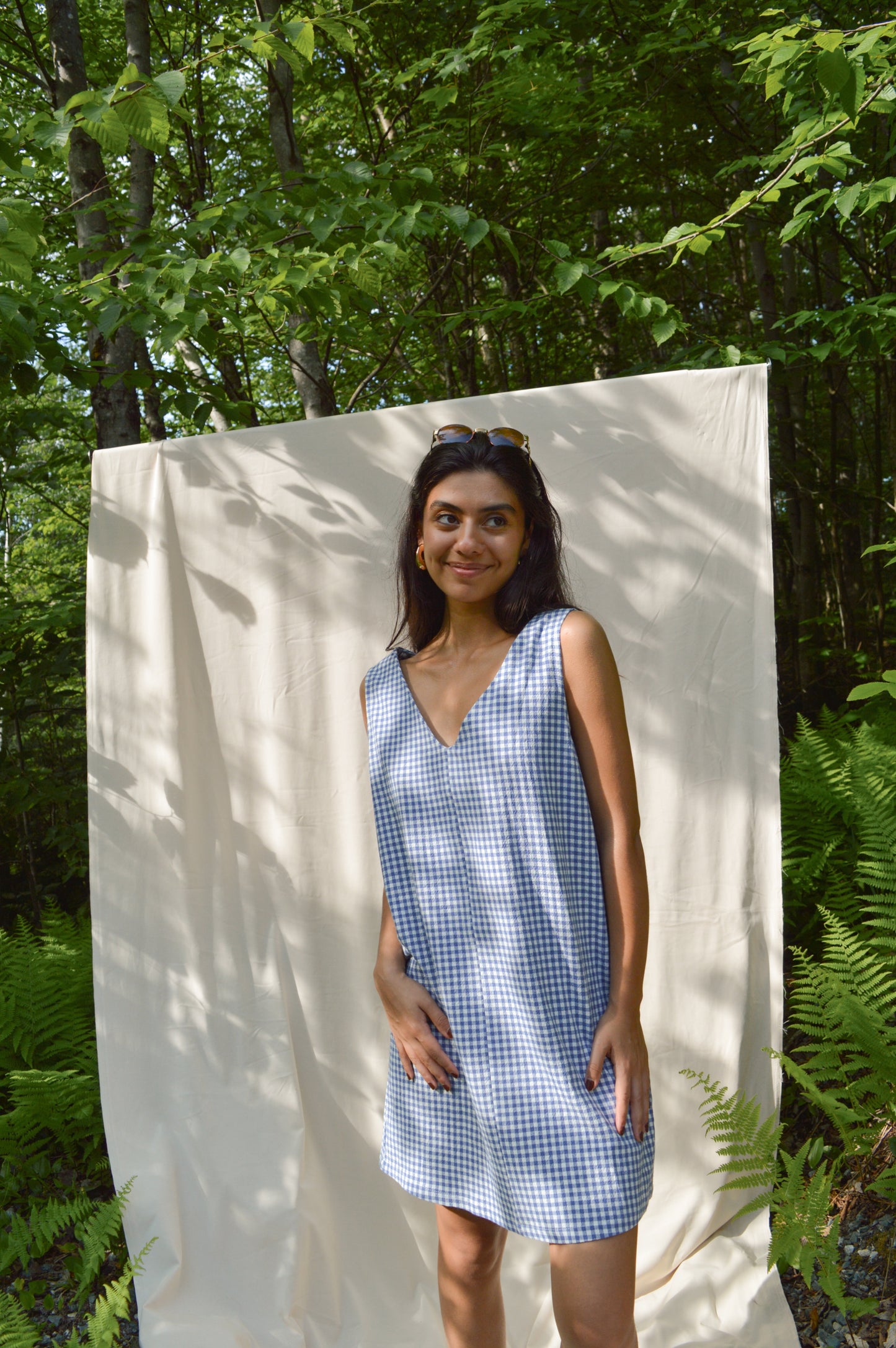 Cadry - Robe réversible à carreaux bleus et blancs