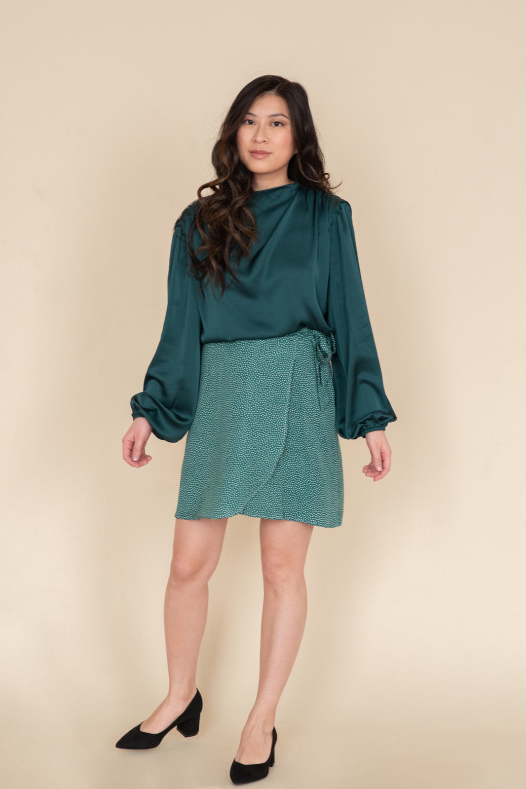 Emerald green wrap deals skirt