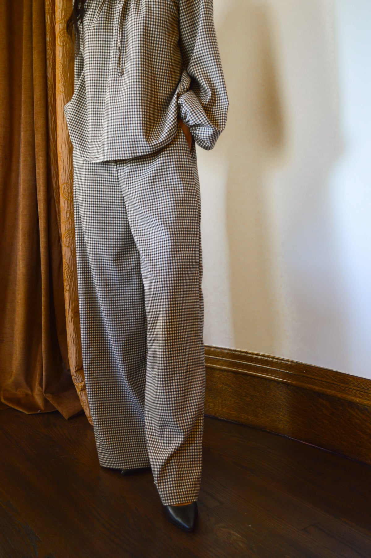Lenara – Ivory, Black, Grey and Brown Plaid Pants
