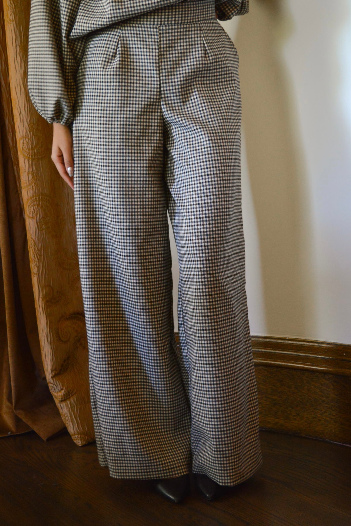 Lenara – Ivory, Black, Grey and Brown Plaid Pants