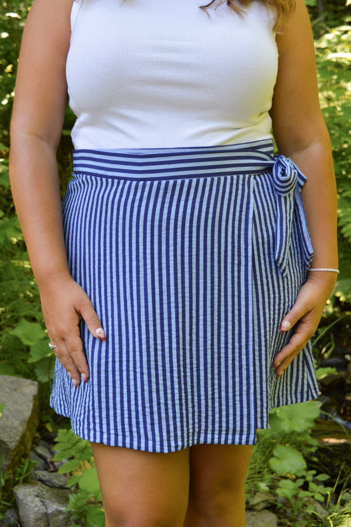 Ophée - Navy striped wrap skirt
