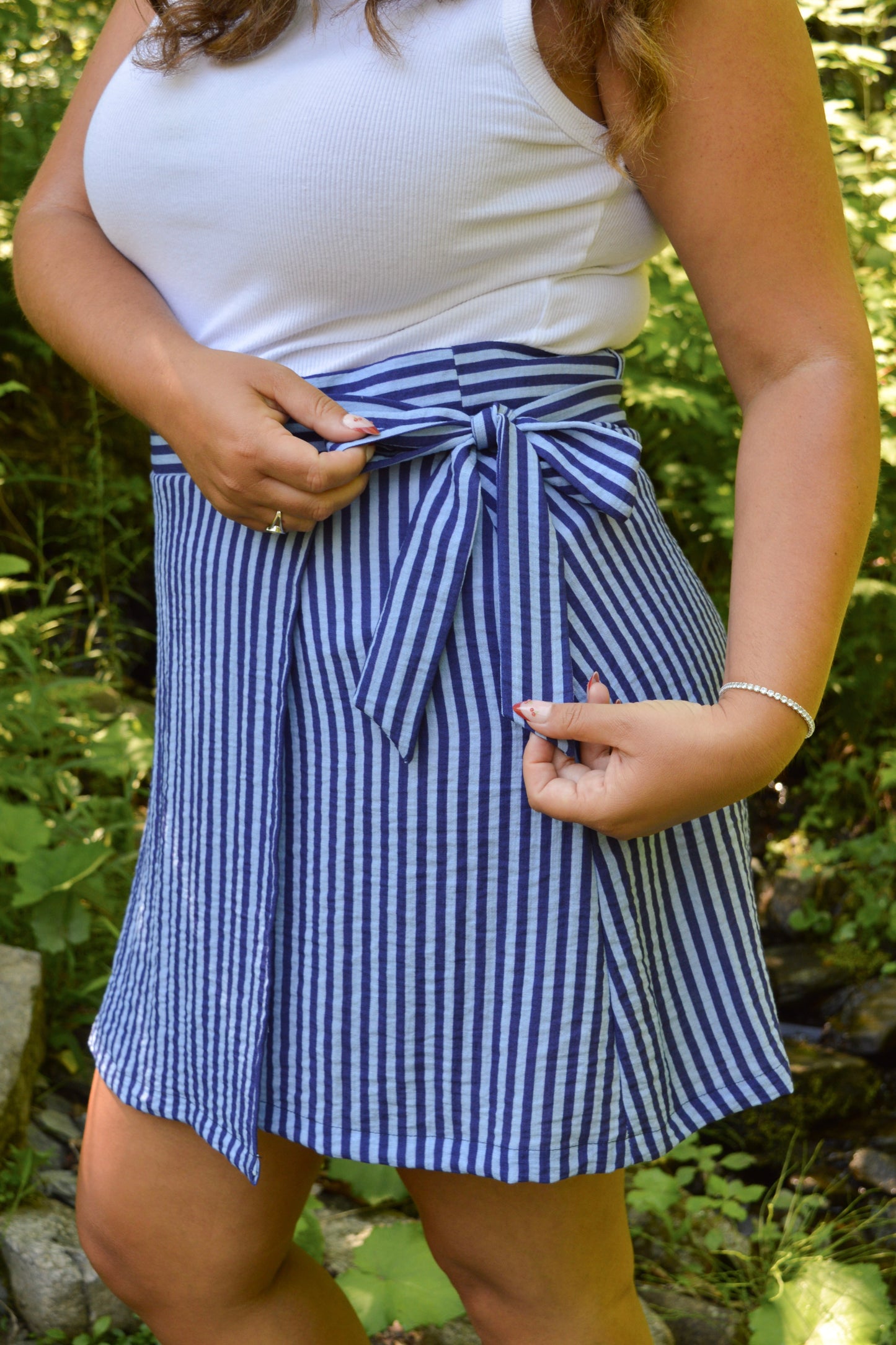 Ophée - Navy striped wrap skirt