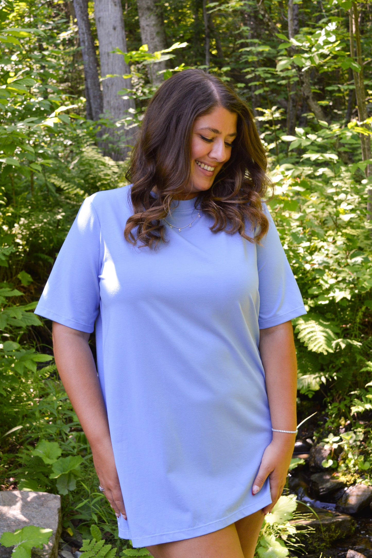 Marina - Blue t-shirt dress with round neck