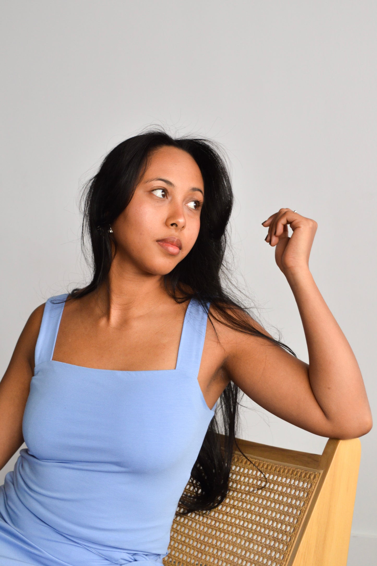 Tara - Camisole réversible à col carré bleue
