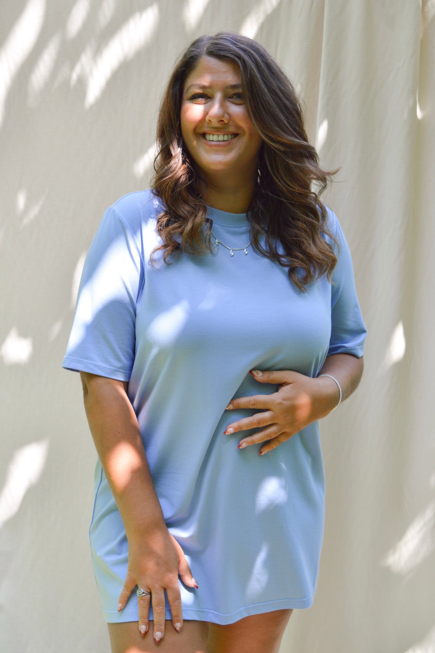 Marina - Blue t-shirt dress with round neck
