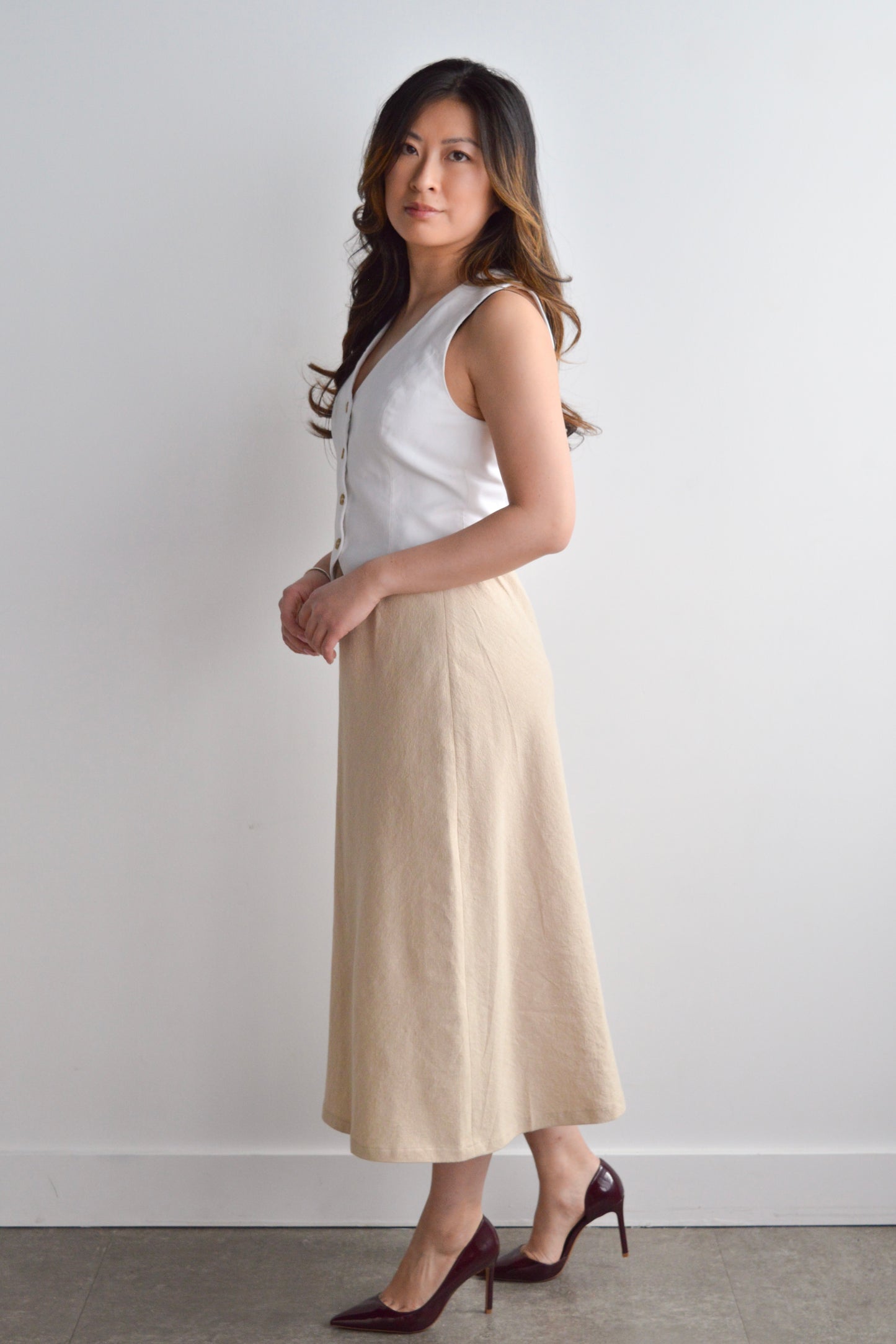 Merida - Jupe en coton organique beige avec cordon
