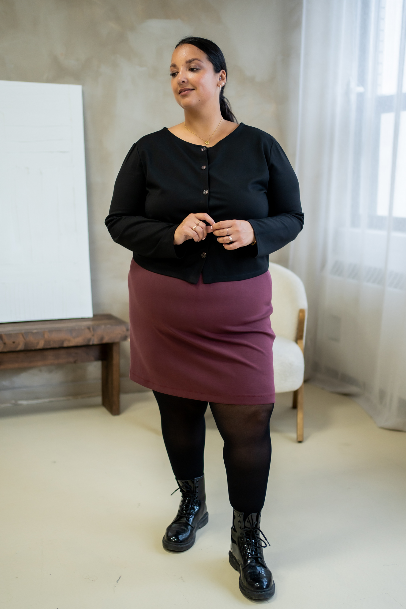 Brianna - Cardigan à col rond noir