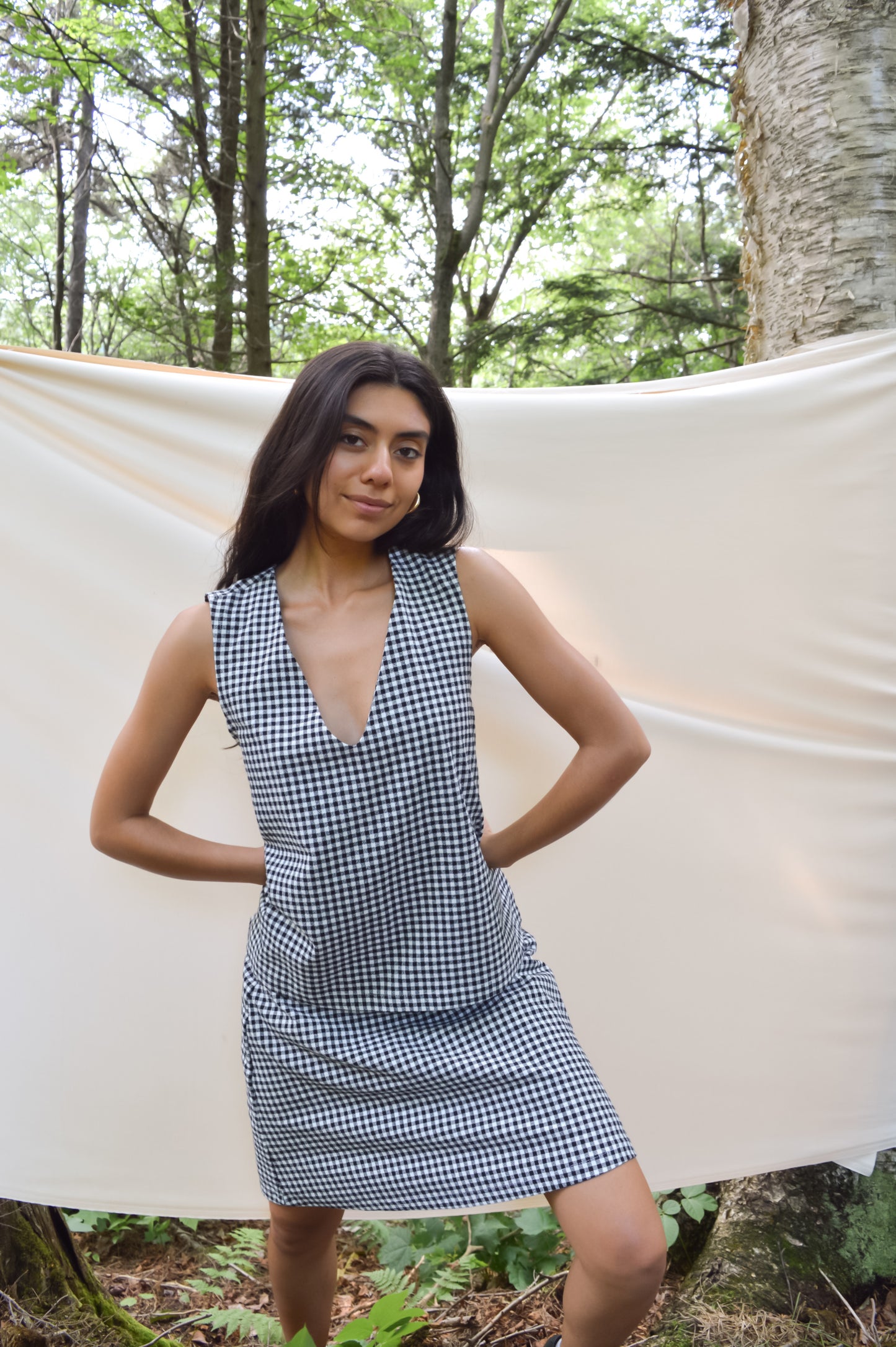 Solina - Camisole réversible à carreaux noirs et blancs