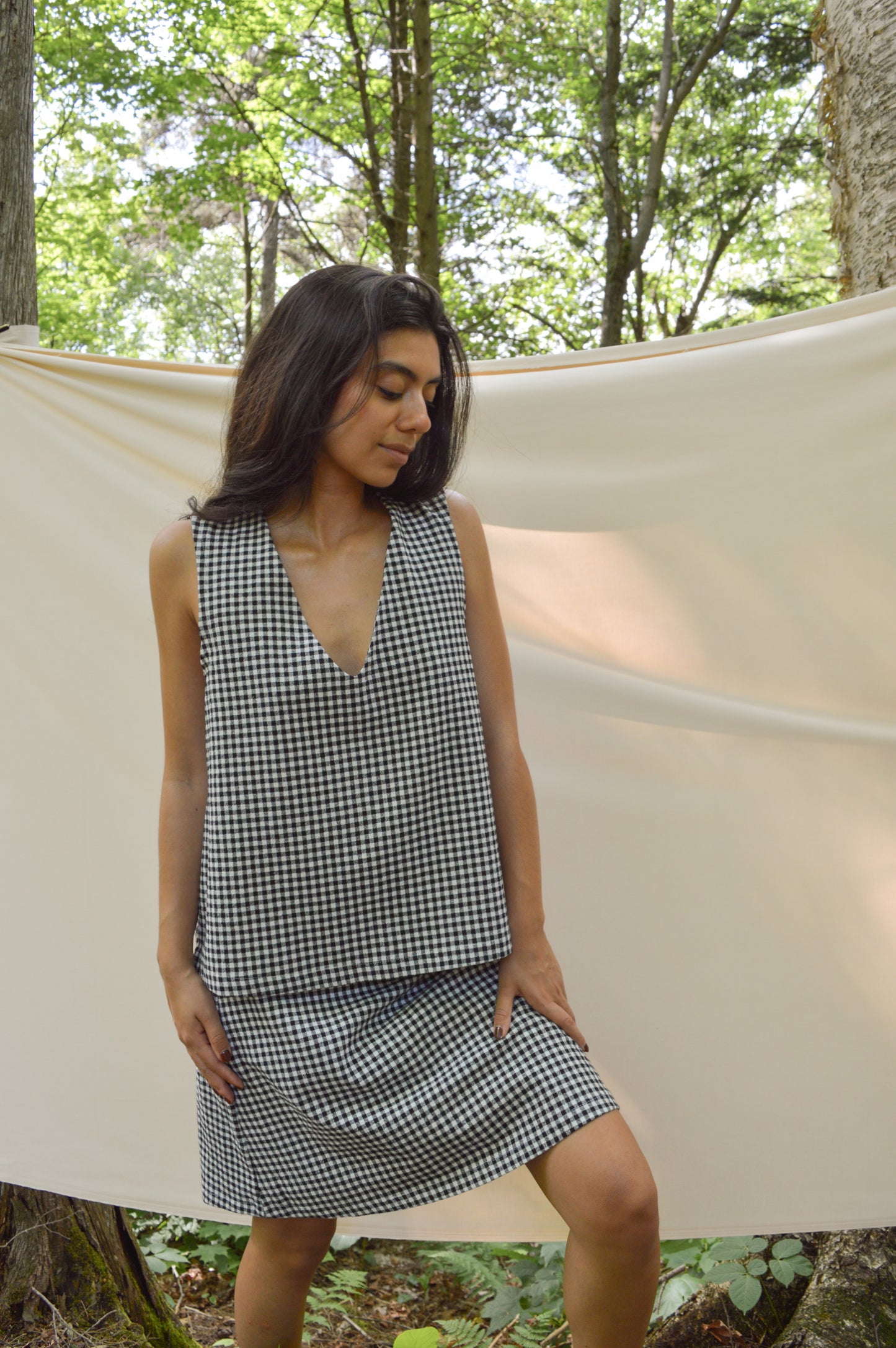 Solina - Camisole réversible à carreaux noirs et blancs