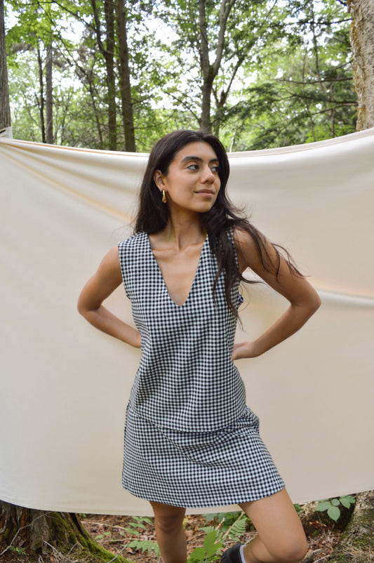 Solina - Camisole réversible à carreaux noirs et blancs