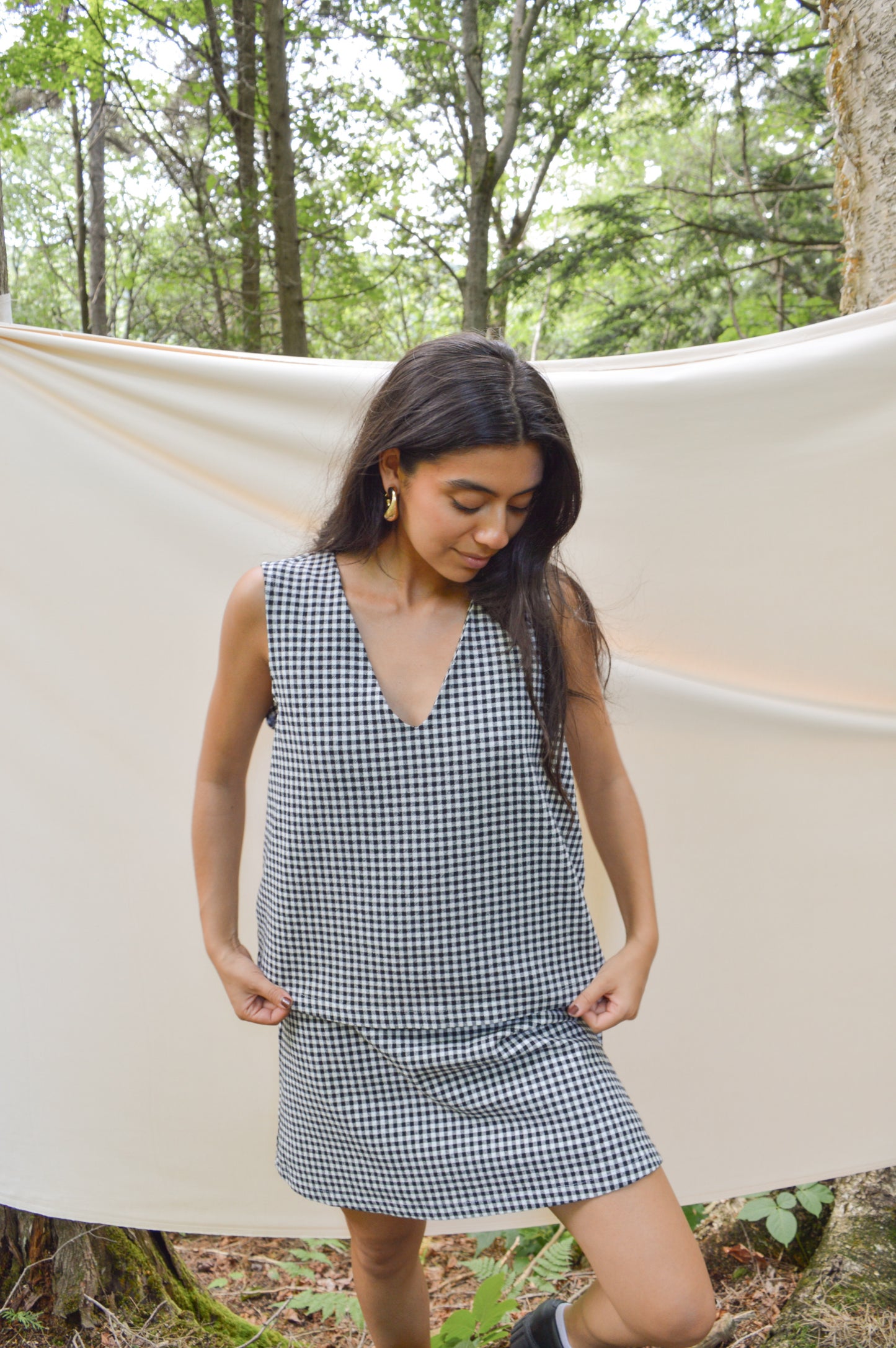 Solina - Camisole réversible à carreaux noirs et blancs