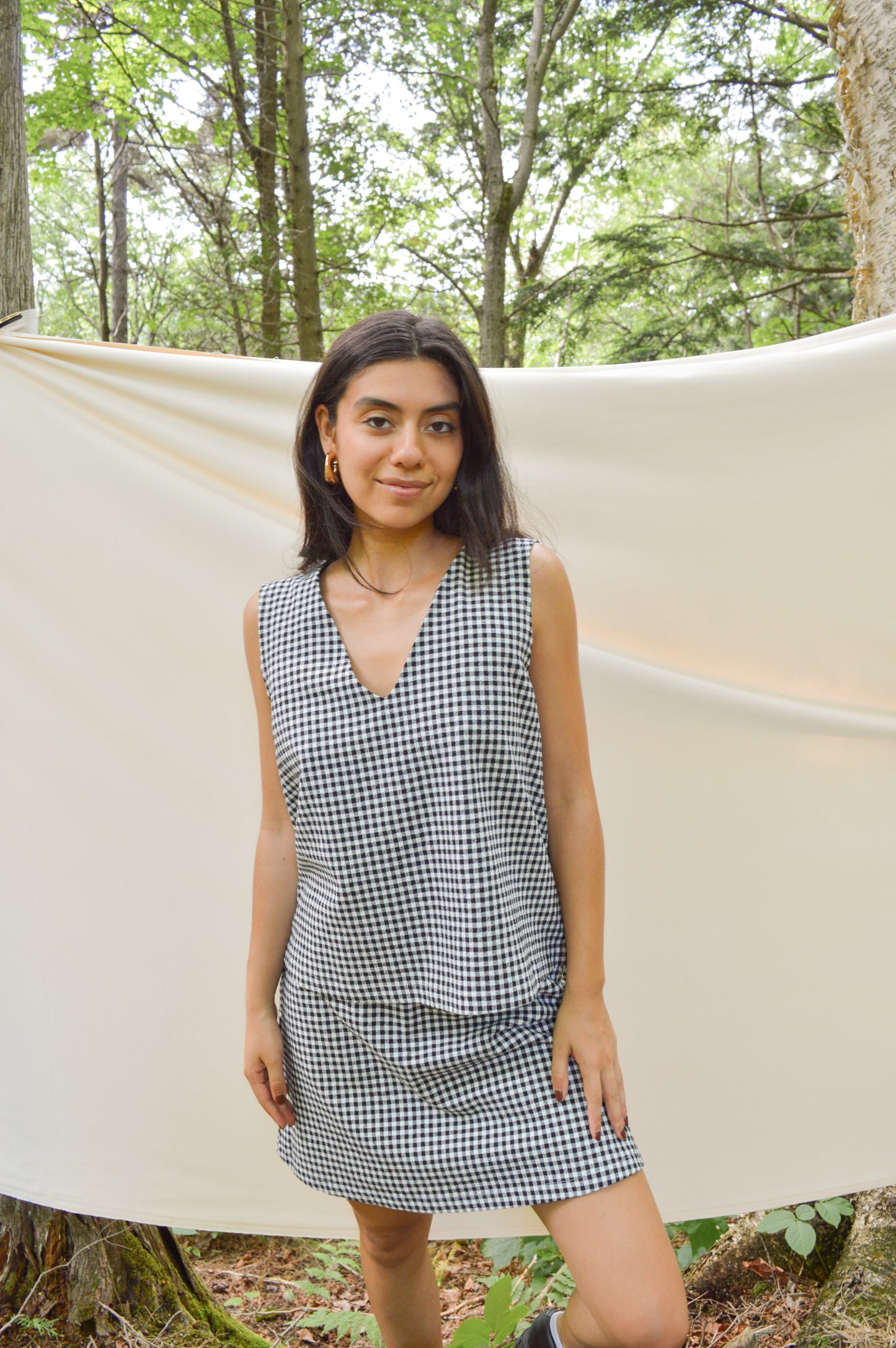 Solina - Camisole réversible à carreaux noirs et blancs