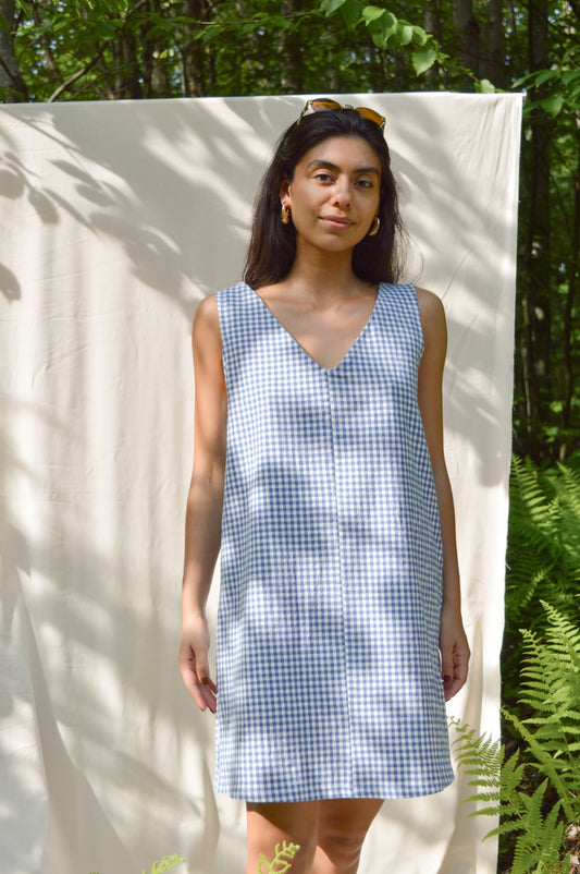 Cadry - Robe réversible à carreaux bleus et blancs