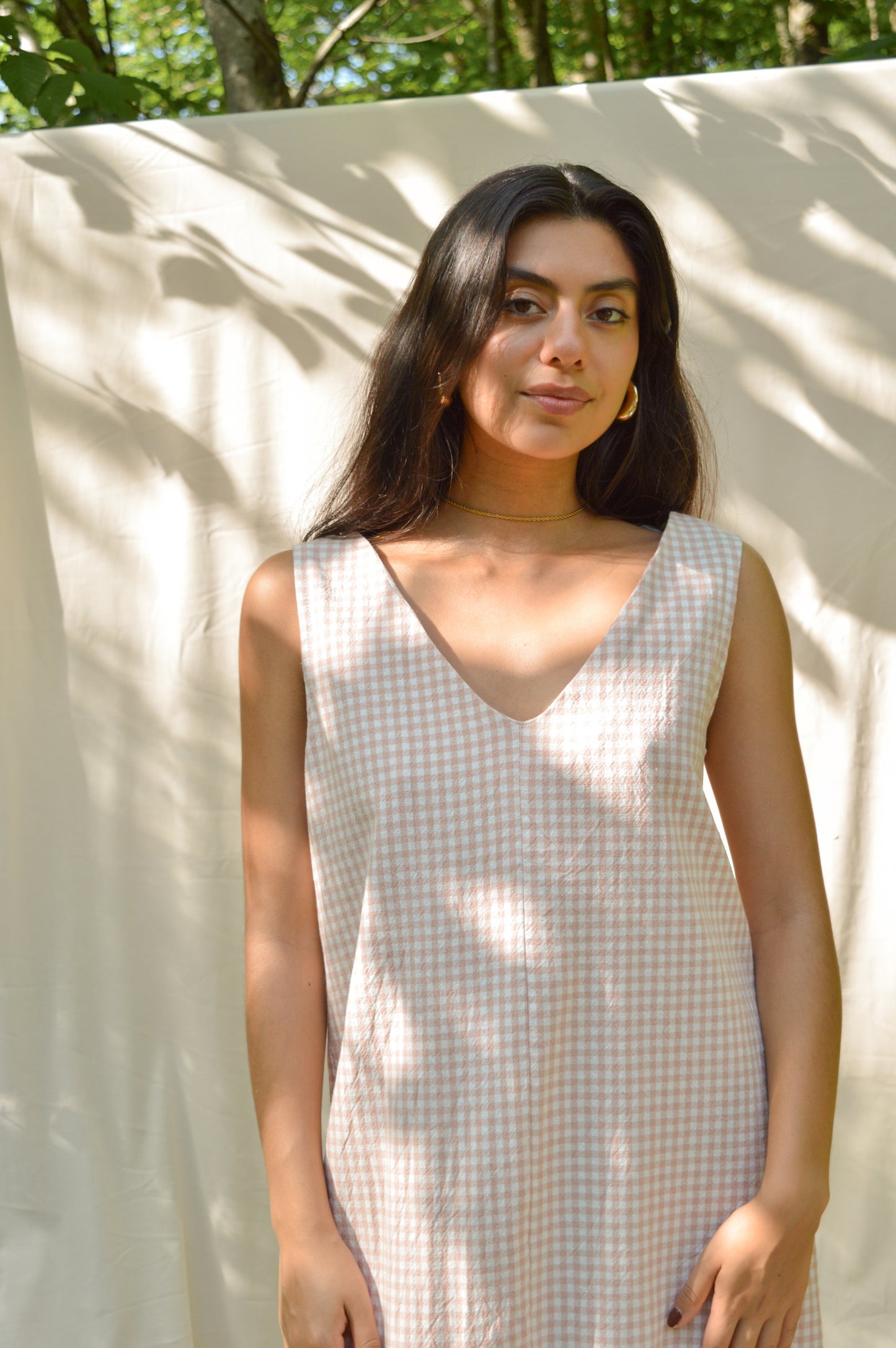 Cadry - Robe réversible à carreaux roses et blancs