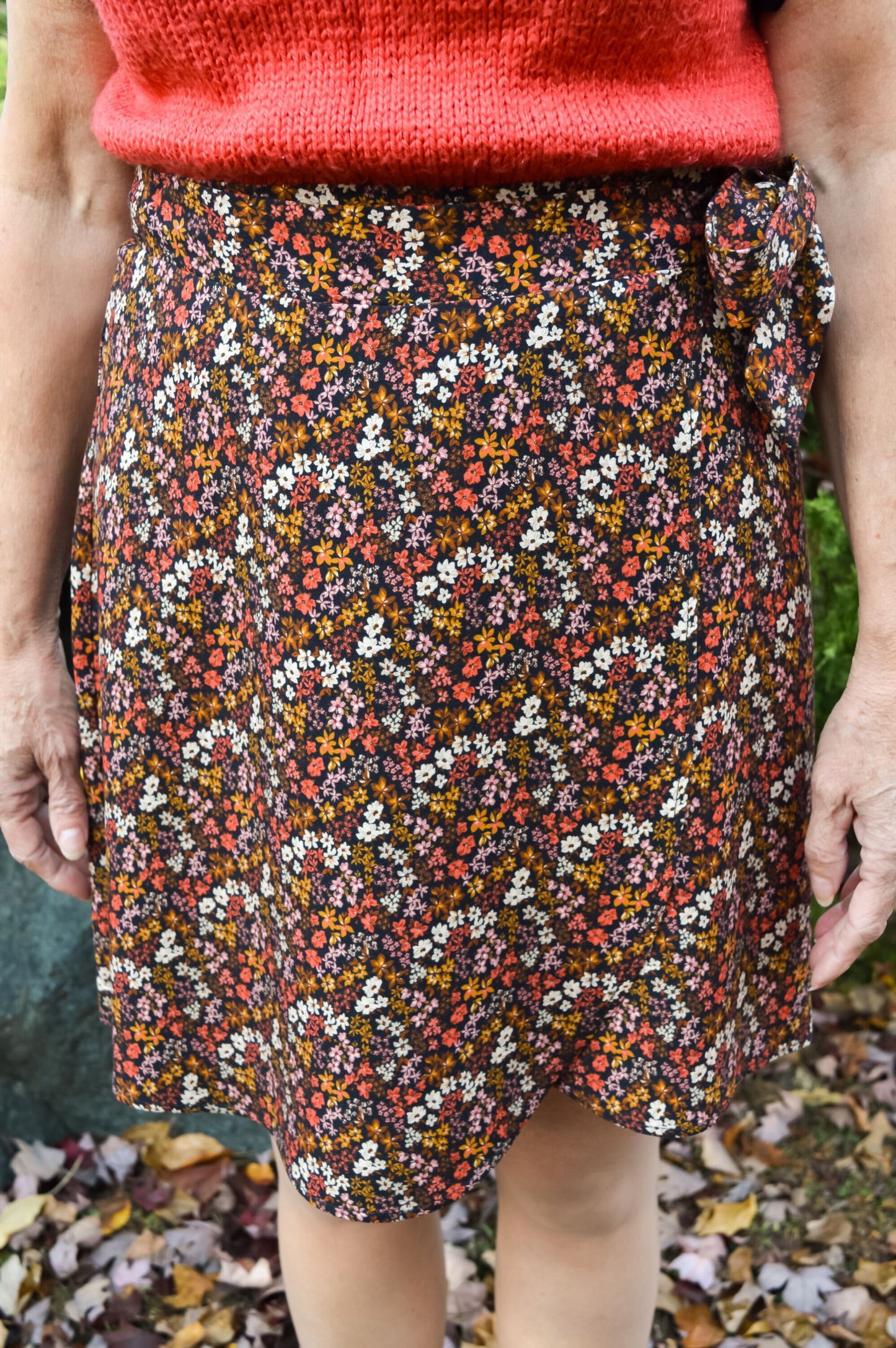 Héméra - Pink, red and rust floral wrap skirt