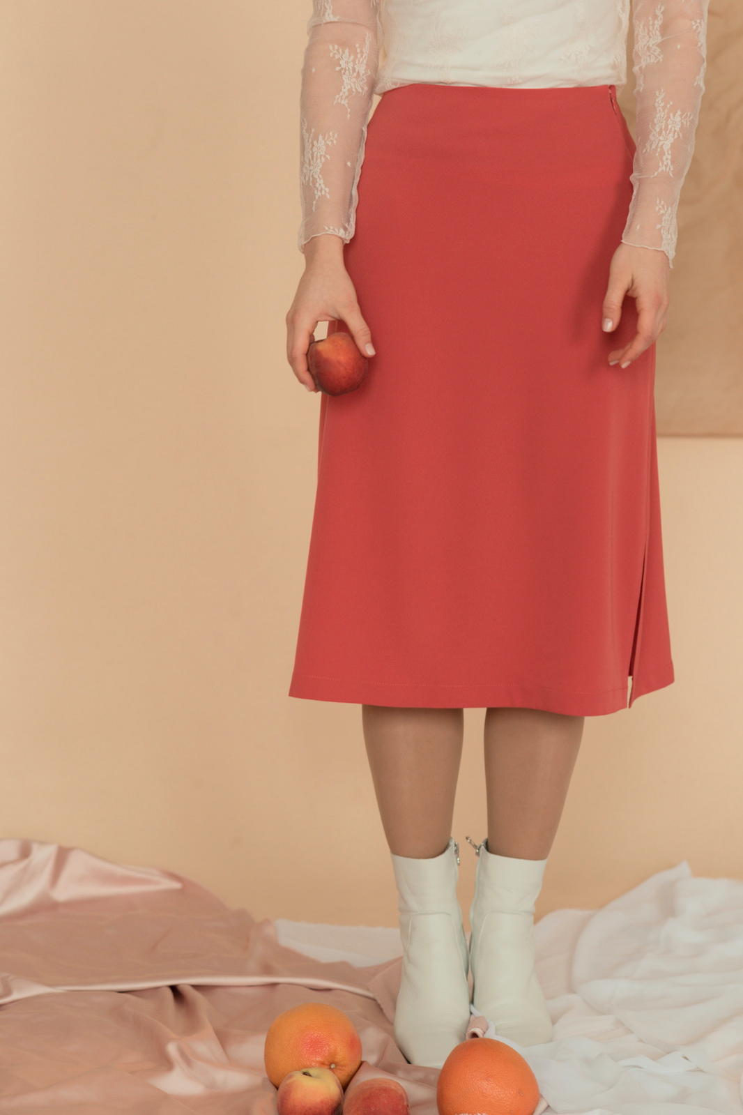 Peach Blush - Coral Slit Skirt