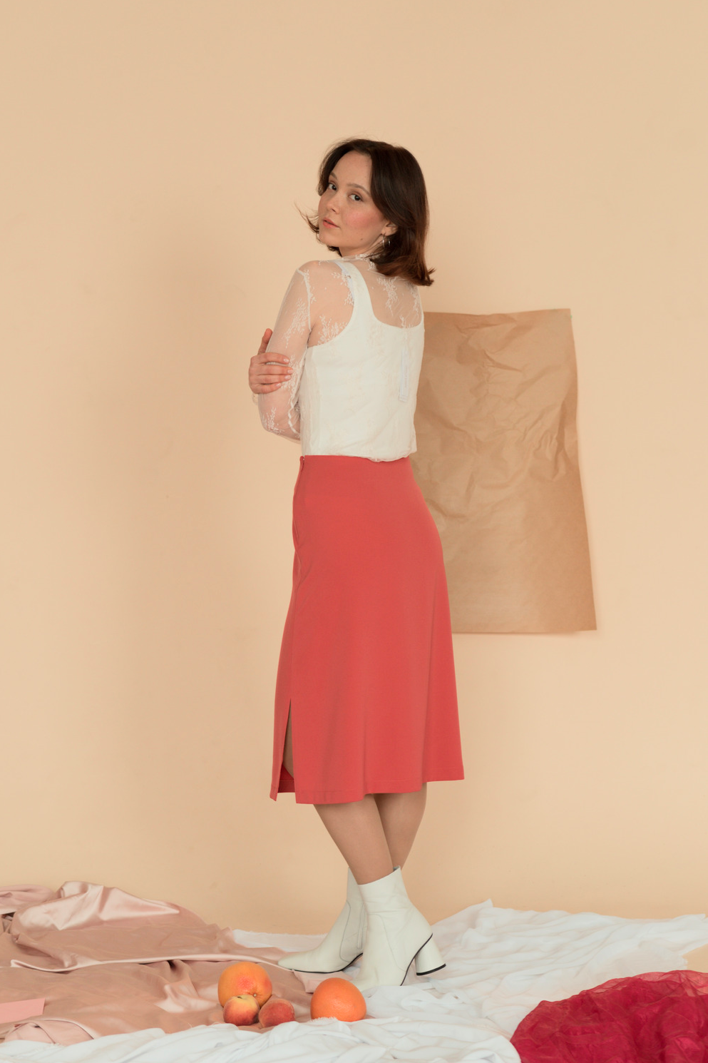 Peach Blush - Coral Slit Skirt